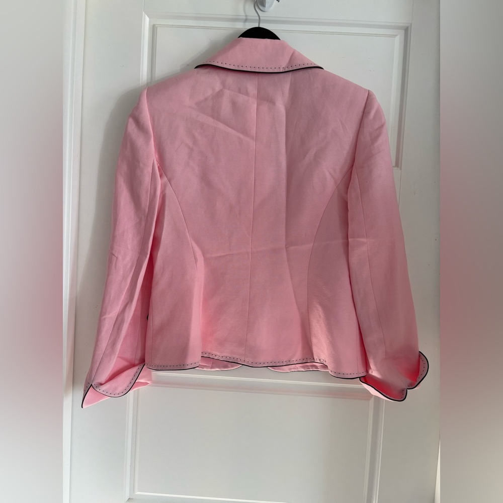 Vintage Tahari 3-Piece Linen Blend Suit Pink Blazer Top & Black Skirt Set 6 8 - Picture 4 of 10